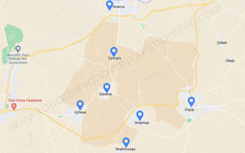 kapadokya havalimanı transferi harita